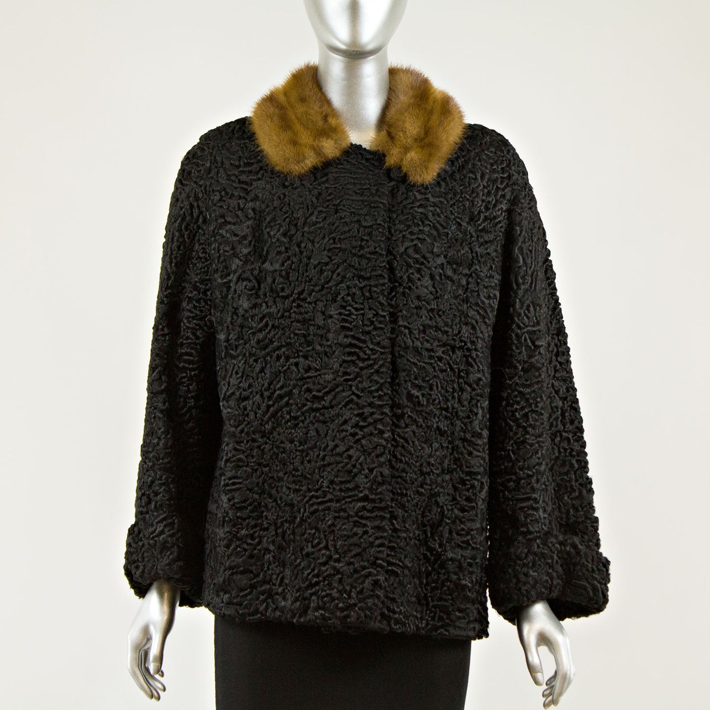 Black Persian Lamb with Mink Collar Jacket - Size S