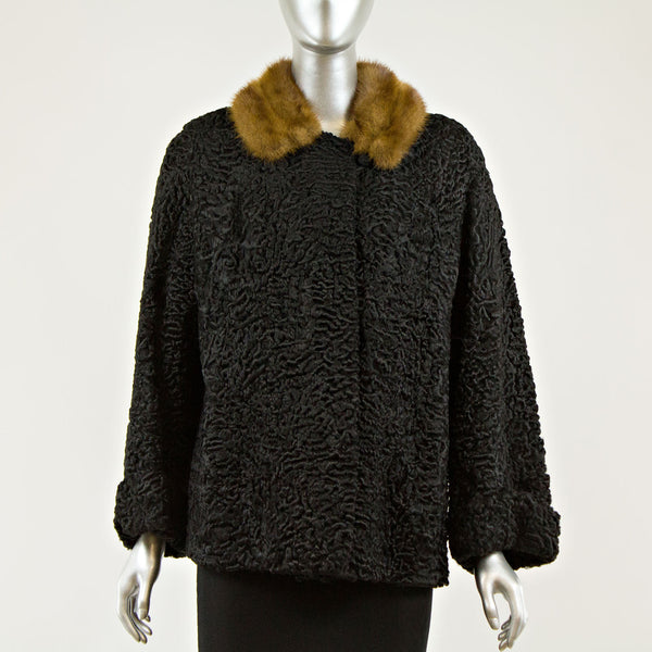 Black Persian lamb with mink collar jacket - Size S (Vintage Furs)
