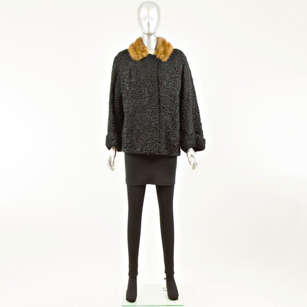 Black Persian lamb with mink collar jacket - Size S (Vintage Furs)