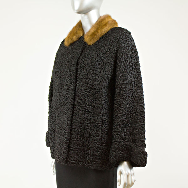 Black Persian lamb with mink collar jacket - Size S (Vintage Furs)