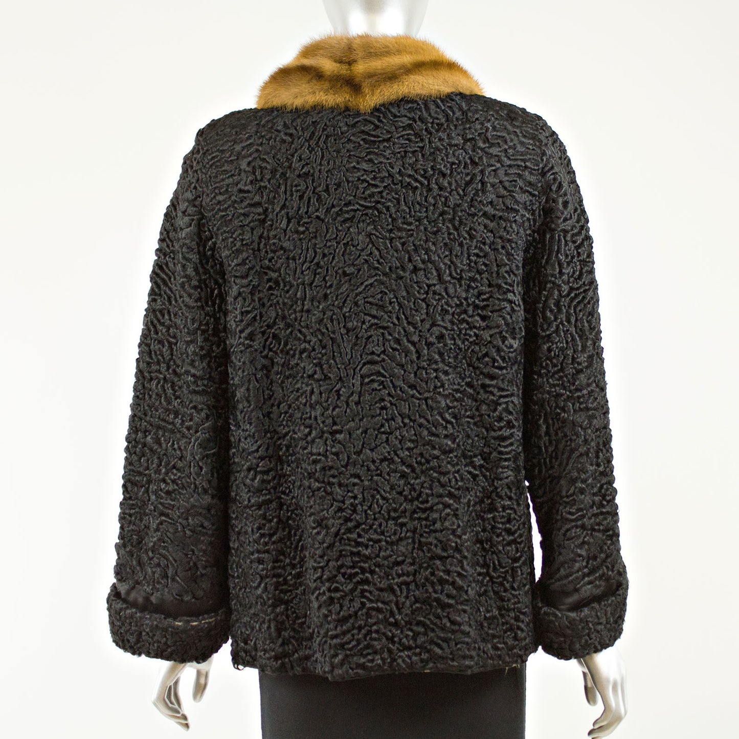 Black Persian Lamb with Mink Collar Jacket - Size S