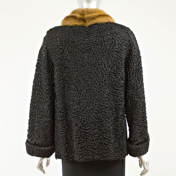 Black Persian lamb with mink collar jacket - Size S (Vintage Furs)