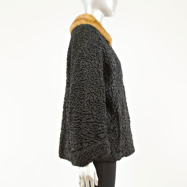 Black Persian lamb with mink collar jacket - Size S (Vintage Furs)