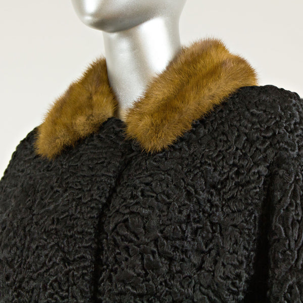 Black Persian lamb with mink collar jacket - Size S (Vintage Furs)