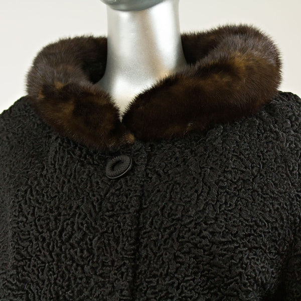 Black Persian Lamb Coat Swing Mink Collar and Cuffs- Size L (Vintage Furs)