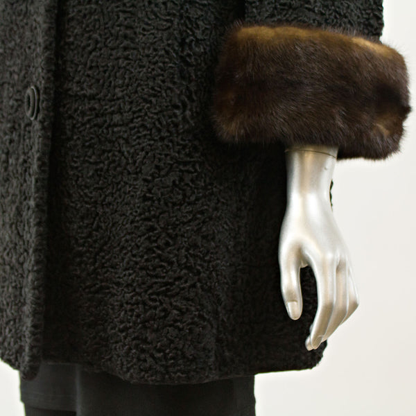 Black Persian Lamb Coat Swing Mink Collar and Cuffs- Size L (Vintage Furs)