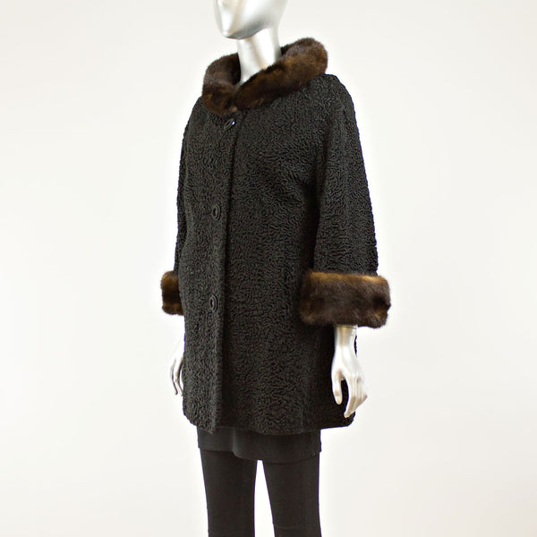 Black Persian Lamb Coat Swing Mink Collar and Cuffs- Size L (Vintage Furs)