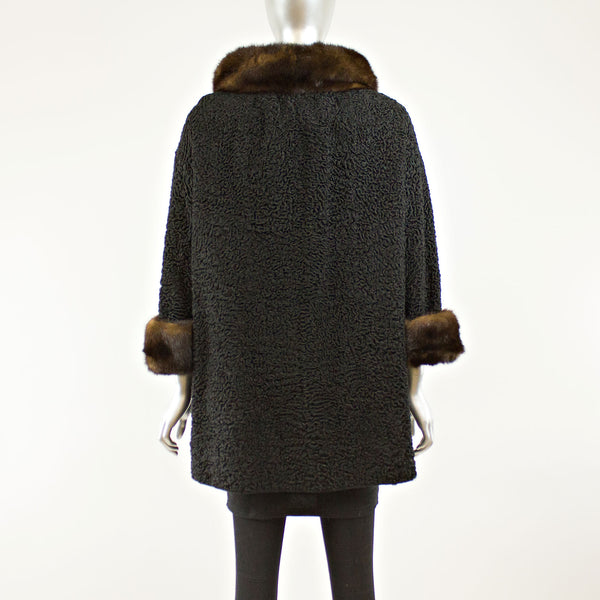 Black Persian Lamb Coat Swing Mink Collar and Cuffs- Size L (Vintage Furs)