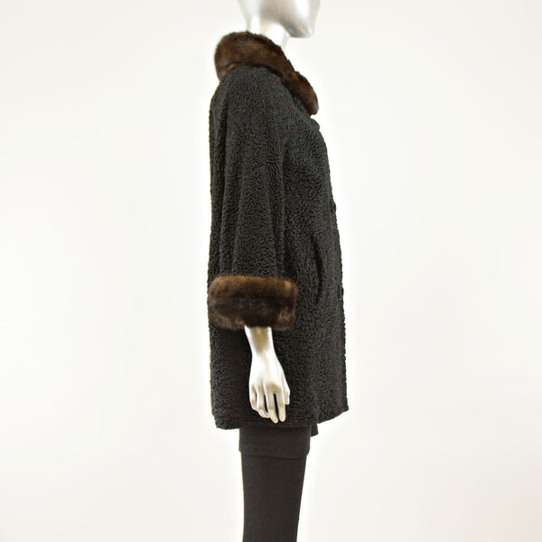 Black Persian Lamb Coat Swing Mink Collar and Cuffs- Size L (Vintage Furs)