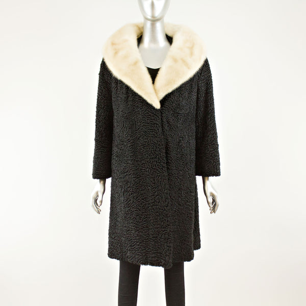 Black Persian Lamb 3/4 Coat with Mink and Two Hats- Size L-XL (Vintage Furs)