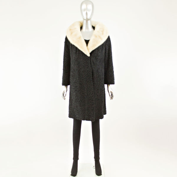 Black Persian Lamb 3/4 Coat with Mink and Two Hats- Size L-XL (Vintage Furs)