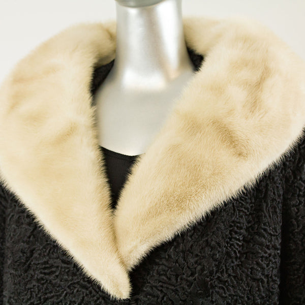 Black Persian Lamb 3/4 Coat with Mink and Two Hats- Size L-XL (Vintage Furs)