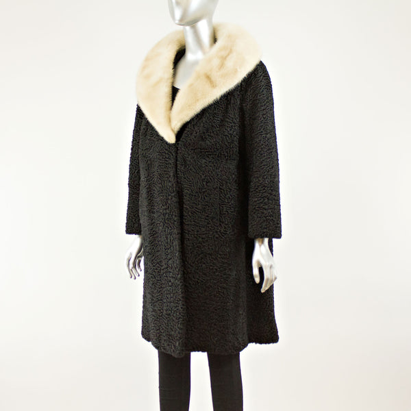 Black Persian Lamb 3/4 Coat with Mink and Two Hats- Size L-XL (Vintage Furs)