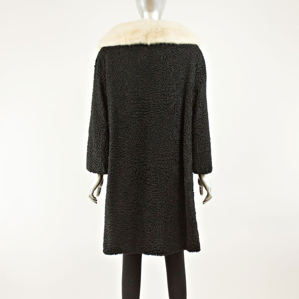 Black Persian Lamb 3/4 Coat with Mink and Two Hats- Size L-XL (Vintage Furs)