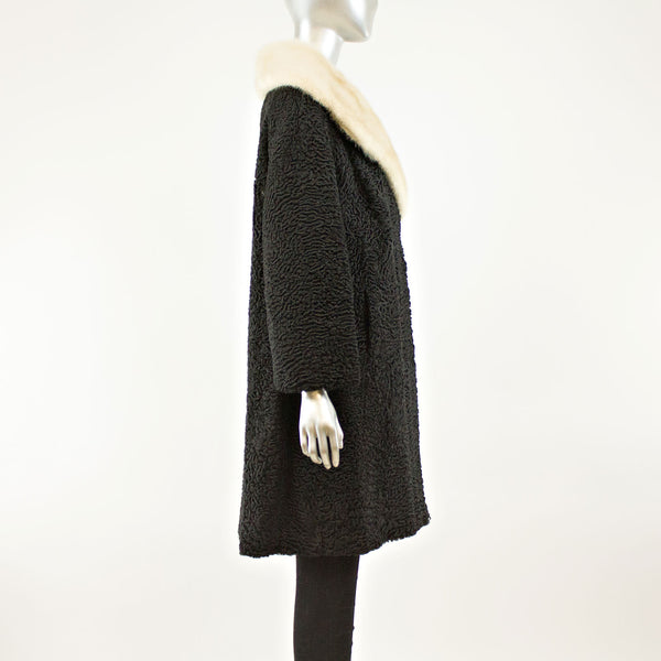 Black Persian Lamb 3/4 Coat with Mink and Two Hats- Size L-XL (Vintage Furs)