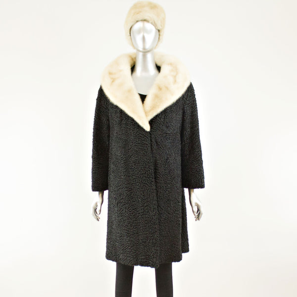 Black Persian Lamb 3/4 Coat with Mink and Two Hats- Size L-XL (Vintage Furs)