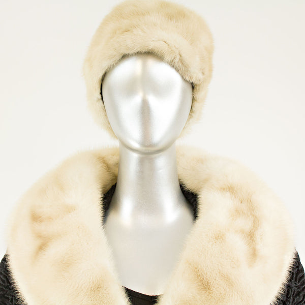Black Persian Lamb 3/4 Coat with Mink and Two Hats- Size L-XL (Vintage Furs)