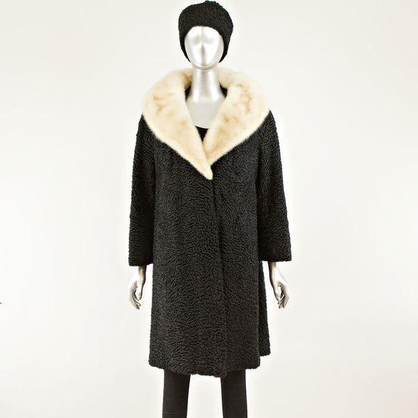 Black Persian Lamb 3/4 Coat with Mink and Two Hats- Size L-XL (Vintage Furs)