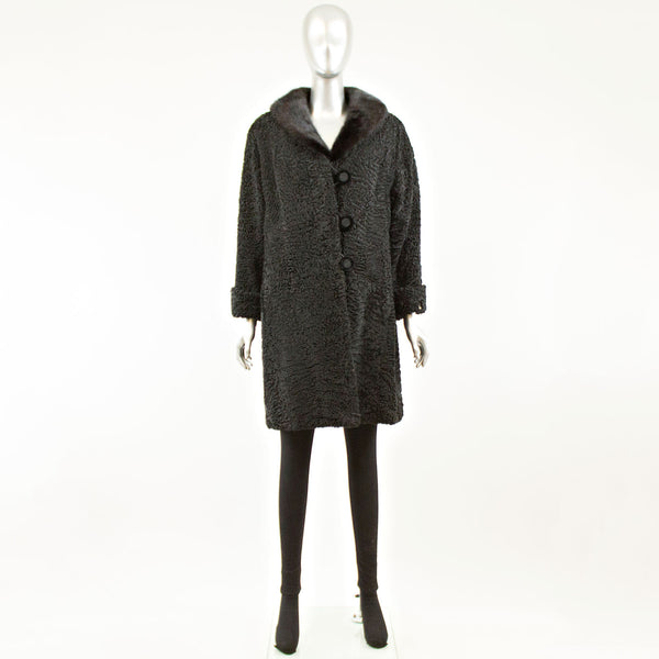 Black Persian lamb with mink collar stroller - Size M (Vintage Furs) with rabbit collar