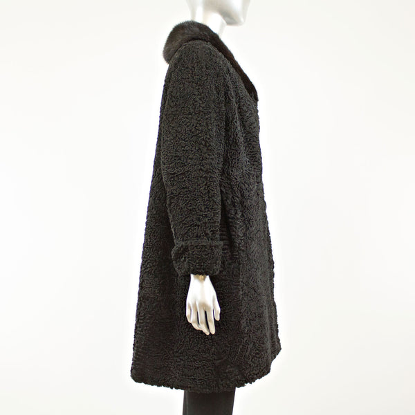 Black Persian lamb with mink collar stroller - Size M (Vintage Furs) with rabbit collar