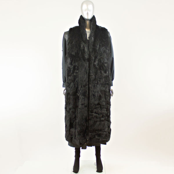 Black Rain Coat with Detach Opossum Vest - Size M-L ( Vintage Furs)