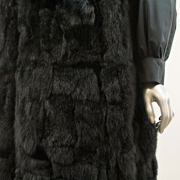 Black Rain Coat with Detach Opossum Vest - Size M-L ( Vintage Furs)