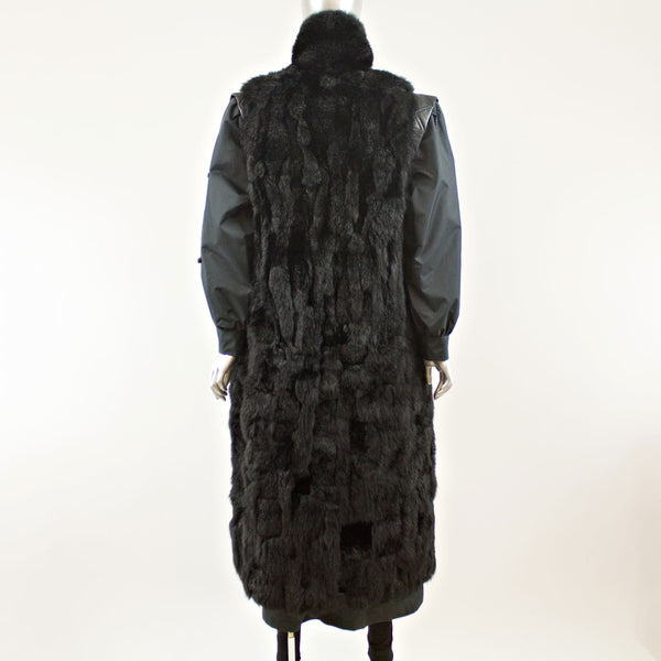 Black Rain Coat with Detach Opossum Vest - Size M-L ( Vintage Furs)