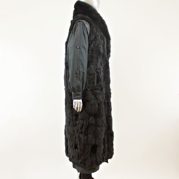 Black Rain Coat with Detach Opossum Vest - Size M-L ( Vintage Furs)