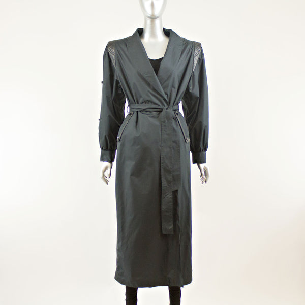 Black Rain Coat with Detach Opossum Vest - Size M-L ( Vintage Furs)