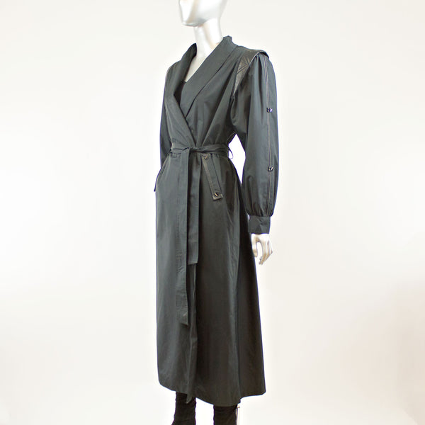 Black Rain Coat with Detach Opossum Vest - Size M-L ( Vintage Furs)