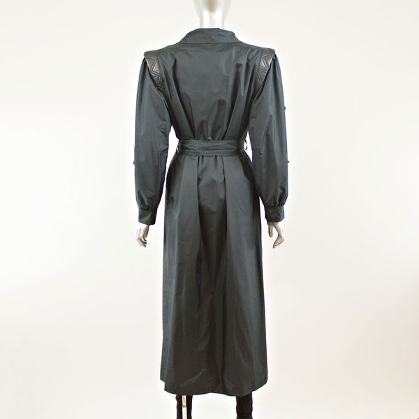Black Rain Coat with Detach Opossum Vest - Size M-L ( Vintage Furs)