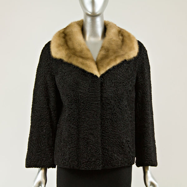 Black persian lamb jacket with autumn haze mink collar - Size M (Vintage Furs)