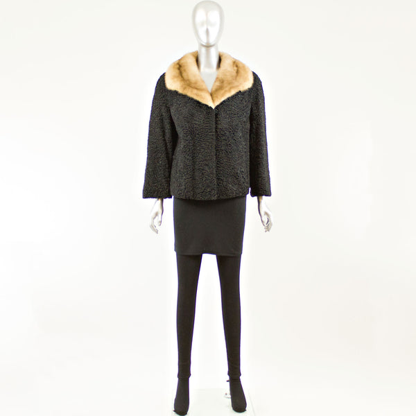 Black persian lamb jacket with autumn haze mink collar - Size M (Vintage Furs)