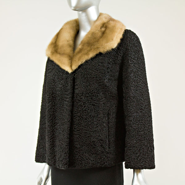 Black persian lamb jacket with autumn haze mink collar - Size M (Vintage Furs)