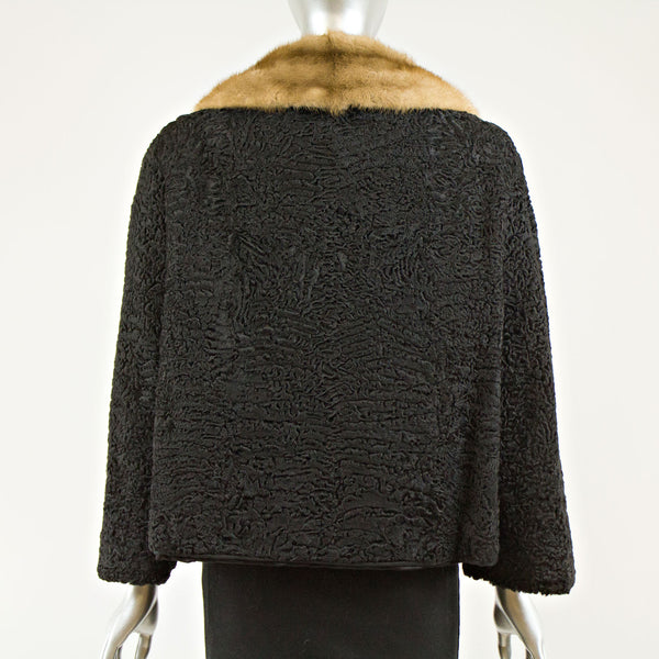 Black persian lamb jacket with autumn haze mink collar - Size M (Vintage Furs)