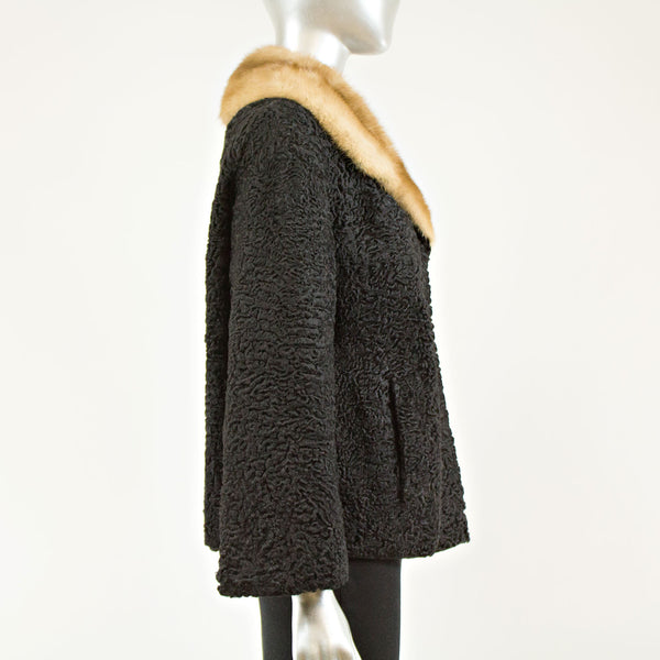 Black persian lamb jacket with autumn haze mink collar - Size M (Vintage Furs)