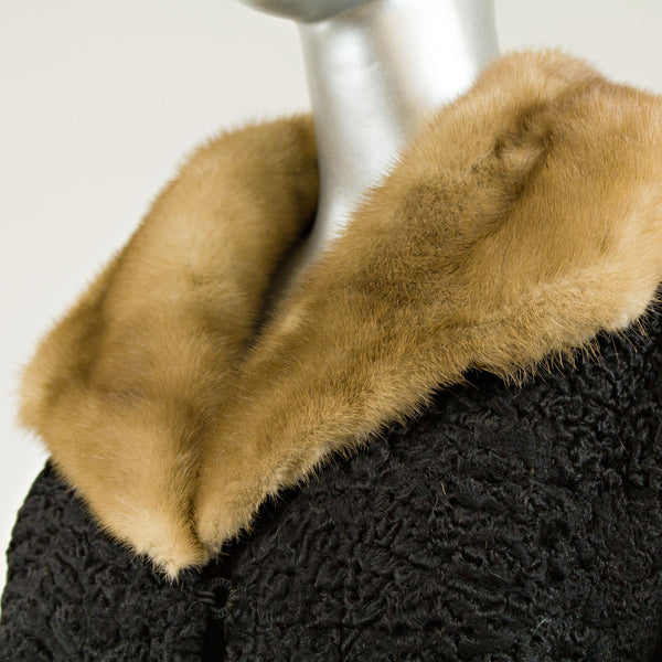 Black persian lamb jacket with autumn haze mink collar - Size M (Vintage Furs)