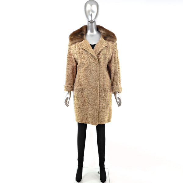 Blonde Broadtail Coat with Mink Collar- Size XXL