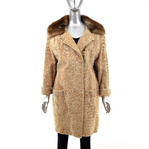 Blonde Broadtail Coat with Mink Collar- Size XXL