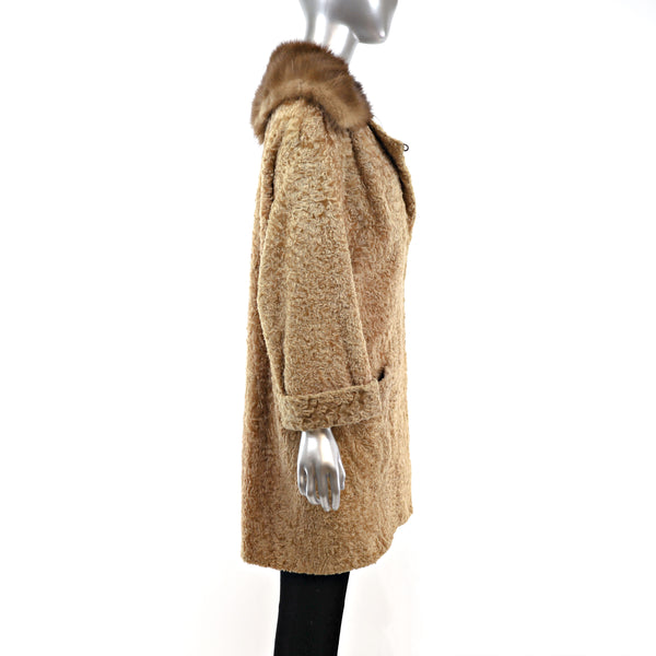 Blonde Broadtail Coat with Mink Collar- Size XXL
