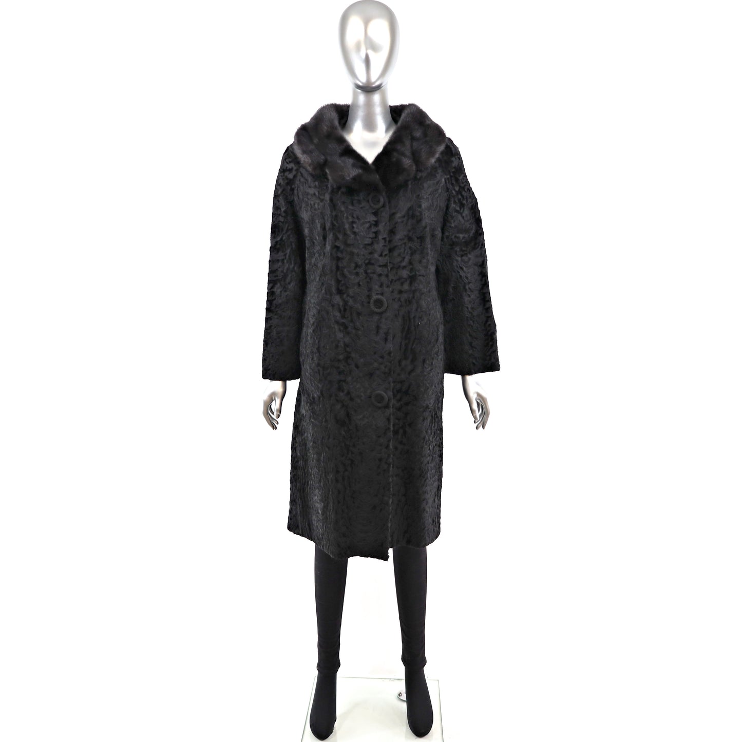 Broadtail Coat with Mink Collar- Size L