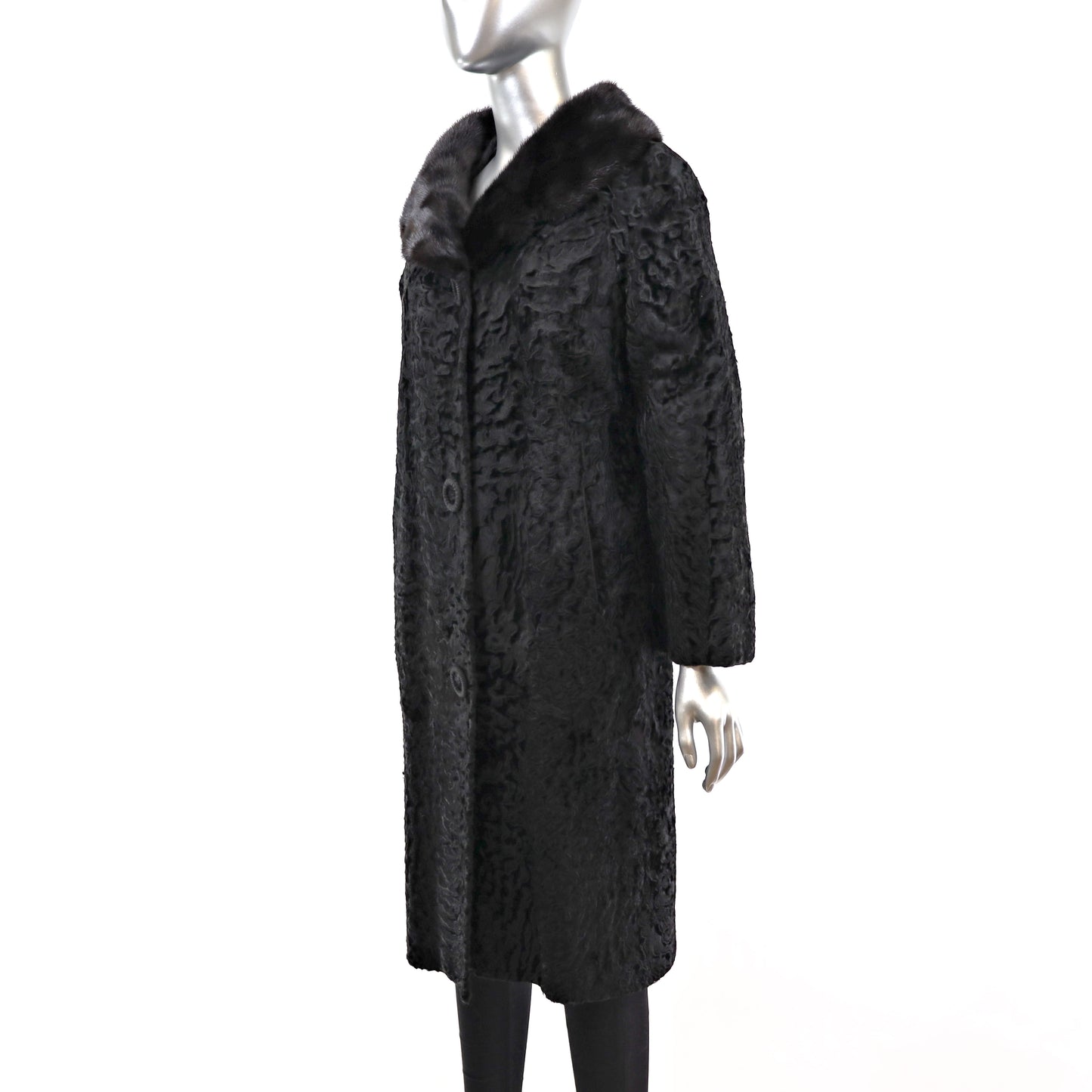 Broadtail Coat with Mink Collar- Size L