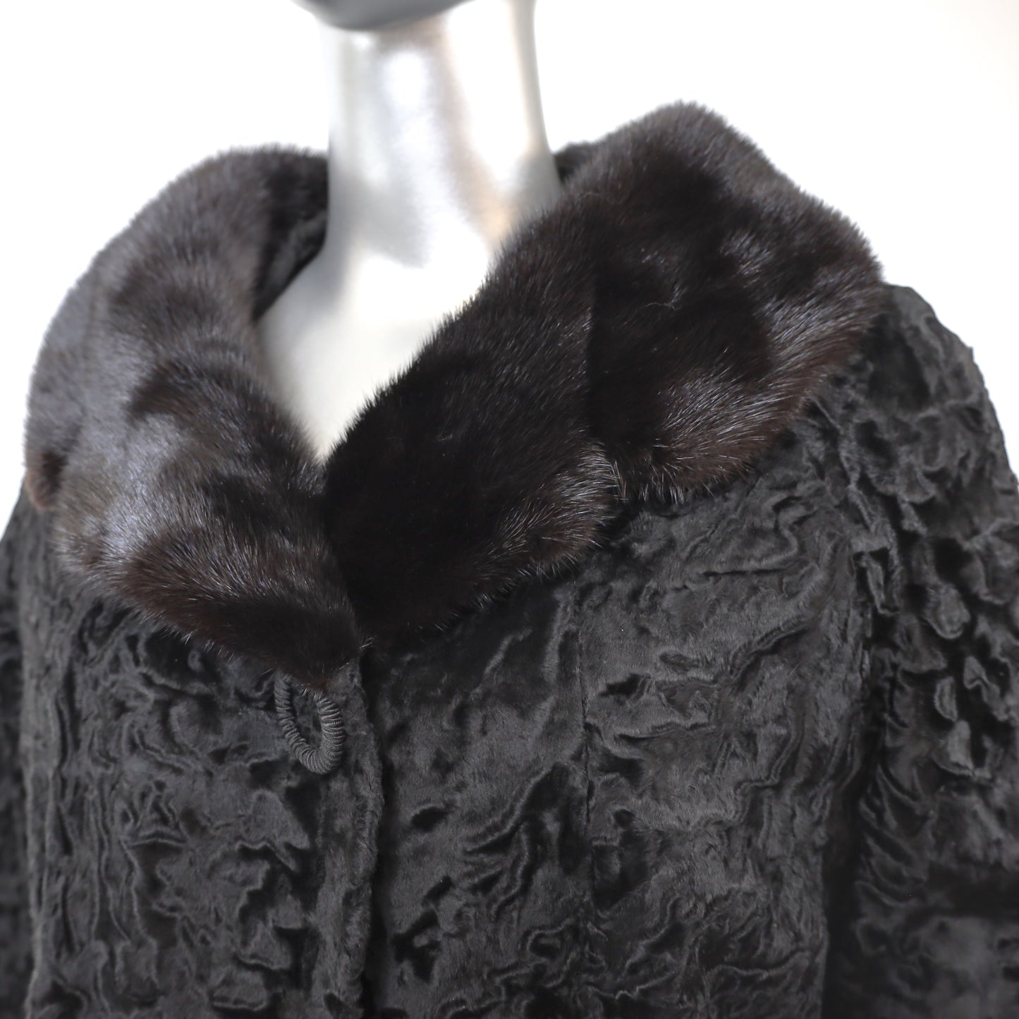 Broadtail Coat with Mink Collar- Size L