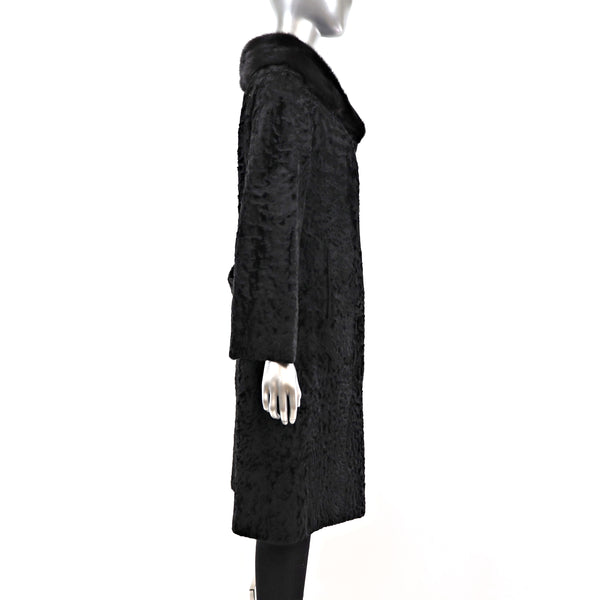 Broadtail Coat with Mink Collar- Size L