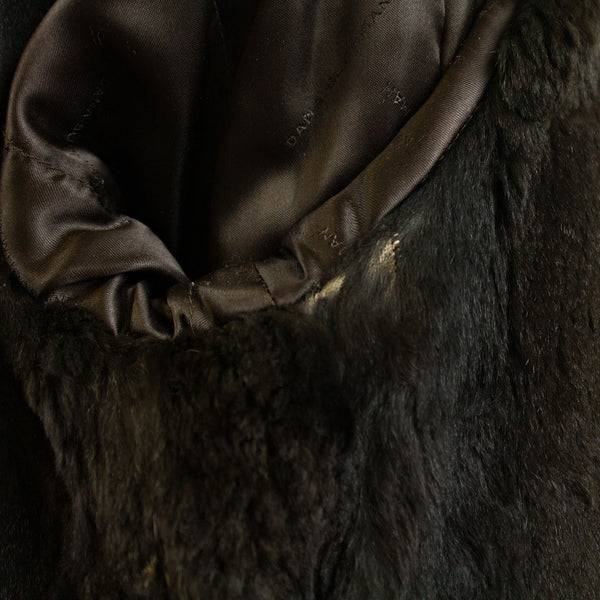 Brown Taffeta Coat with Rabbit Lining and Fox Collar and Cuffs - Size S-M (Vintage Furs)