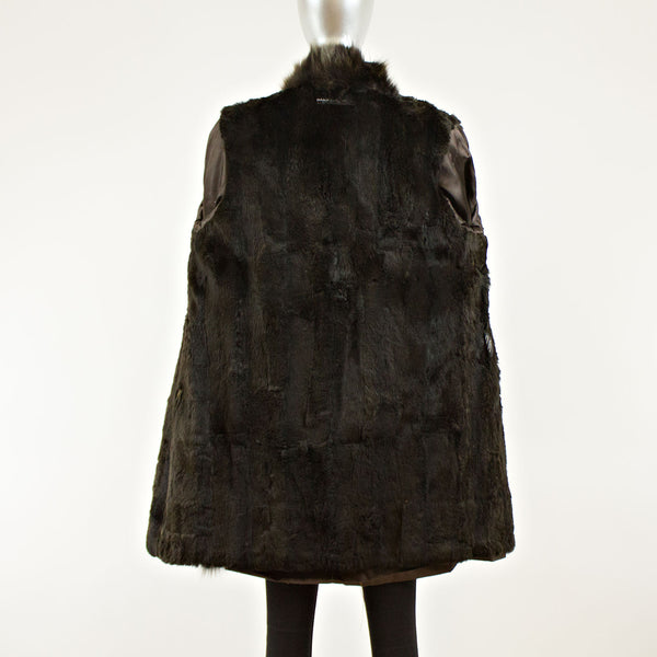 Brown Taffeta Coat with Rabbit Lining and Fox Collar and Cuffs - Size S-M (Vintage Furs)
