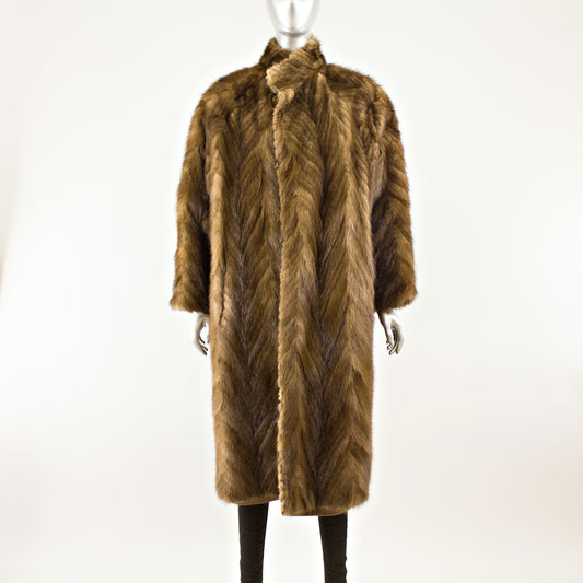 Brown V-Cut Corded Mink Coat Reversible to Leather - Size L