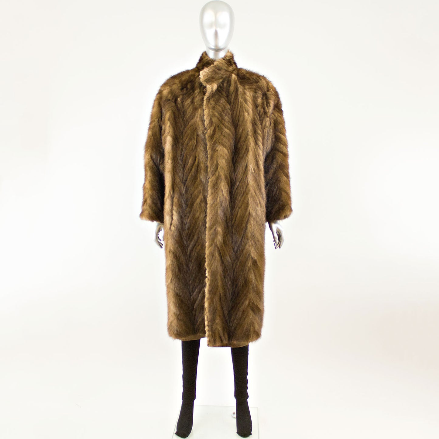 Brown V-Cut Corded Mink Coat Reversible to Leather - Size L