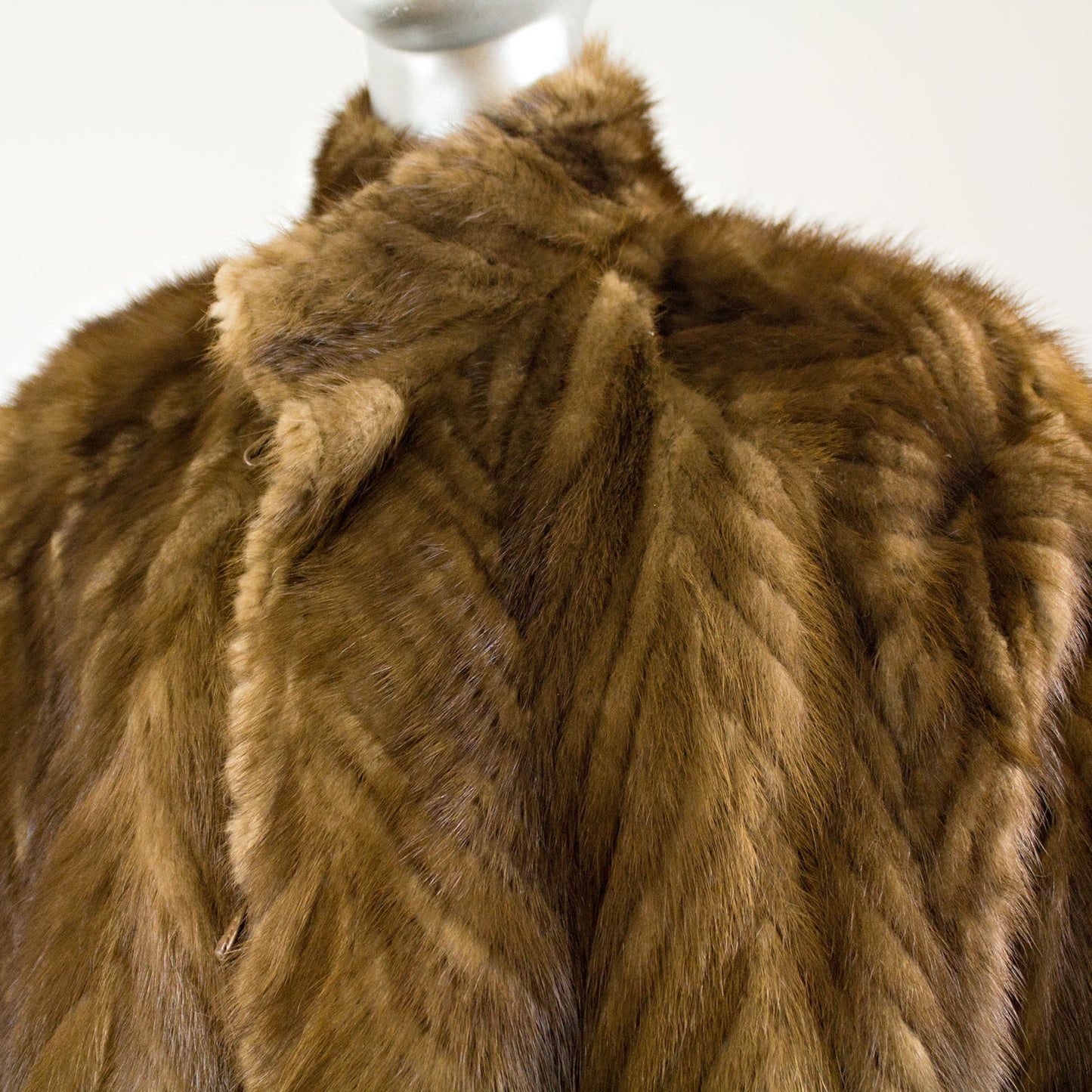 Brown V-Cut Corded Mink Coat Reversible to Leather - Size L