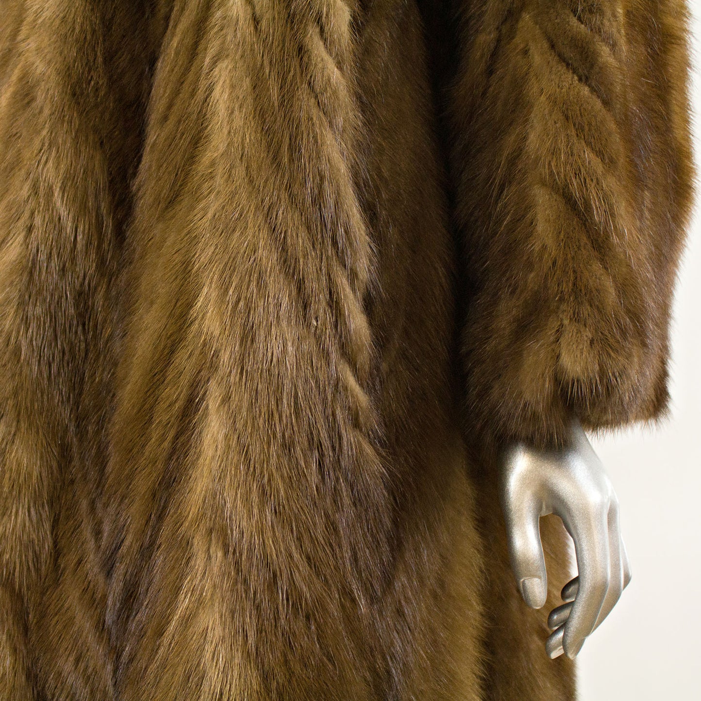 Brown V-Cut Corded Mink Coat Reversible to Leather - Size L